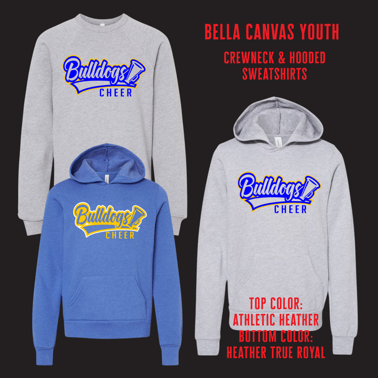 YOUTH Bulldogs Cheer Crewneck & Hooded Sweatshirts[ Bella Canvas Brand ]